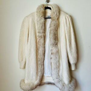 Vintage Cache White Angora Wool Rabbit Fur Coat Jacket Old Money
